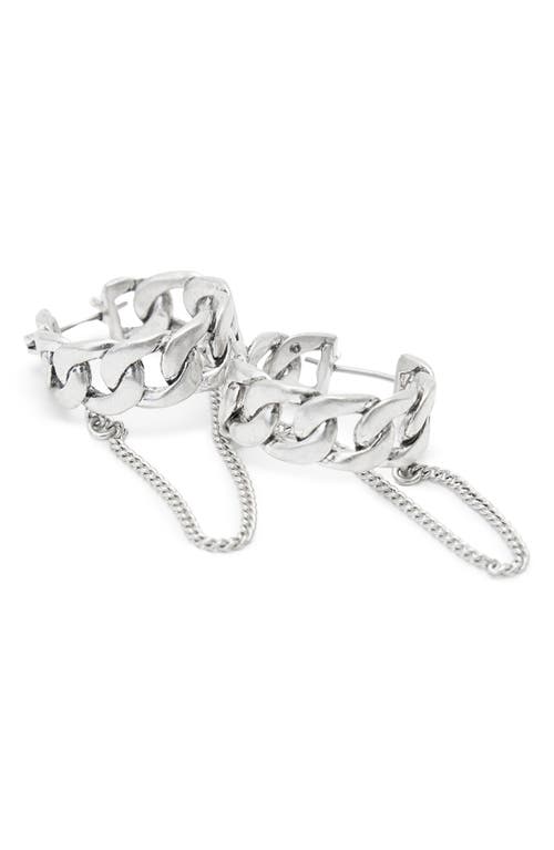 Shop Allsaints Curb Chain Huggie Hoop Earrings In Rhodium