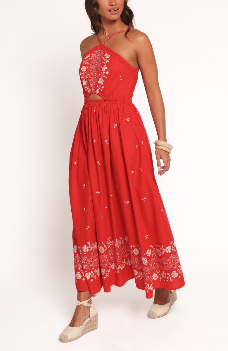 Petal & Pup Madi Floral Cutout Sleeveless Maxi Dress, Alternate, color, Red Floral Bandana