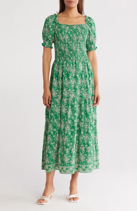 Short Sleeve Smocked Tiered Maxi Dress