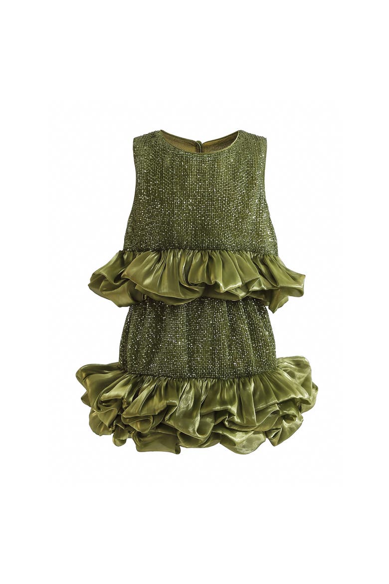 Evadelle Satin Ruffle Skirt Set, Main, color, Olive Green