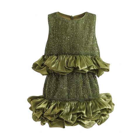 Evadelle Satin Ruffle Skirt Set