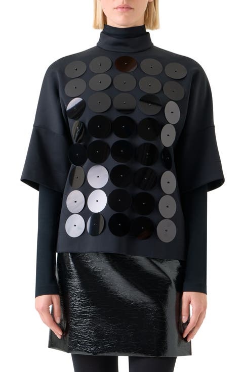 Record Dot Macro Sequin Embellished Top
