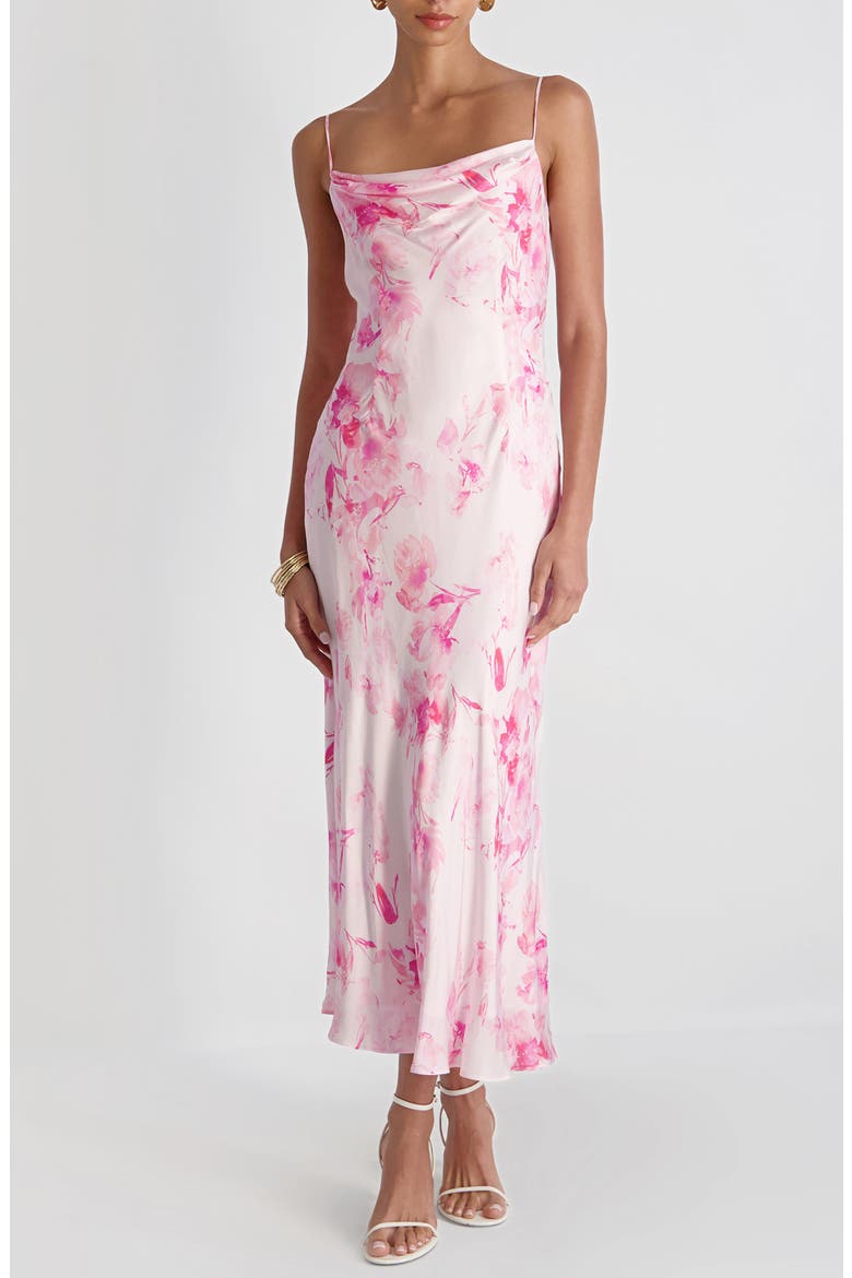 Oona Floral Print Satin Slipdress, Main, color, PINK ICING