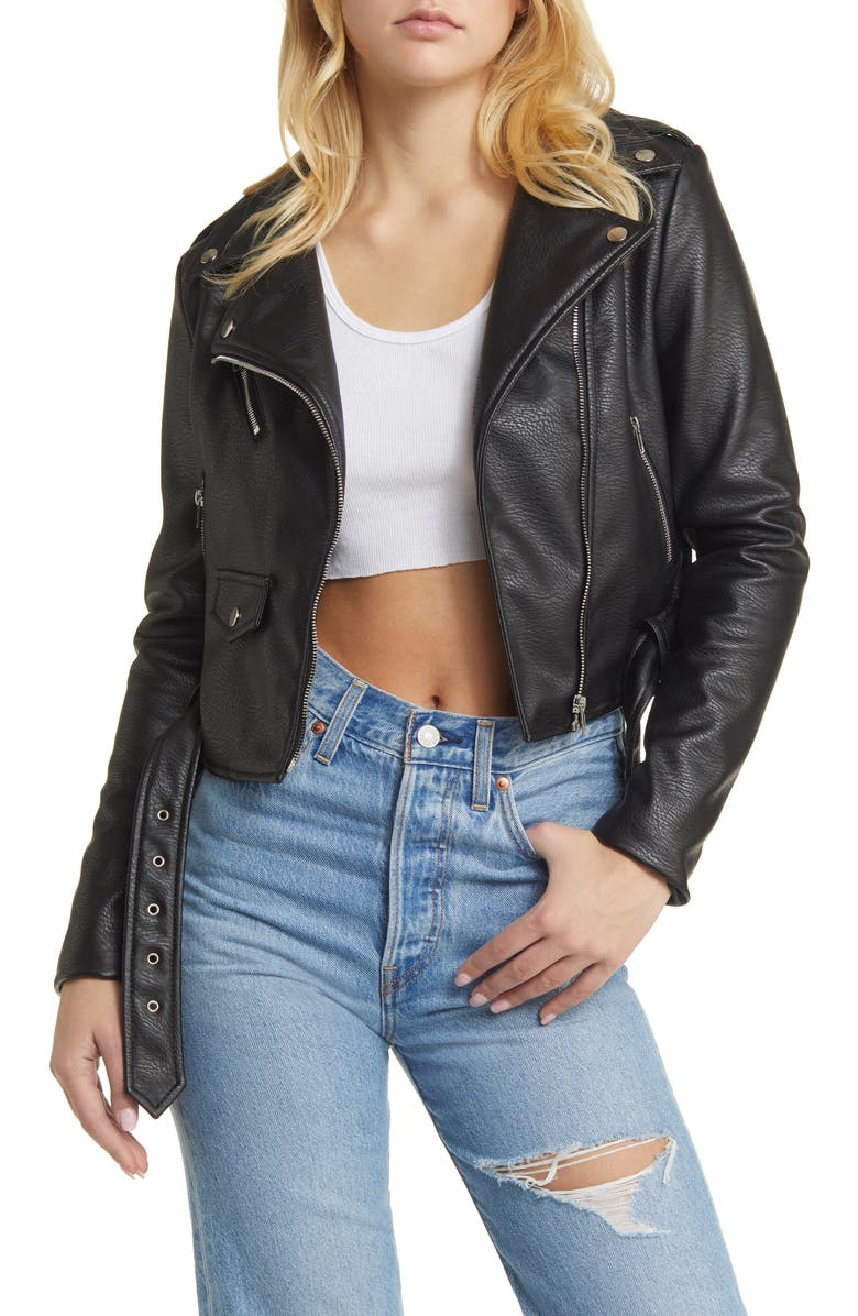 AZALEA WANG Faux Leather Moto Jacket, Main, color,