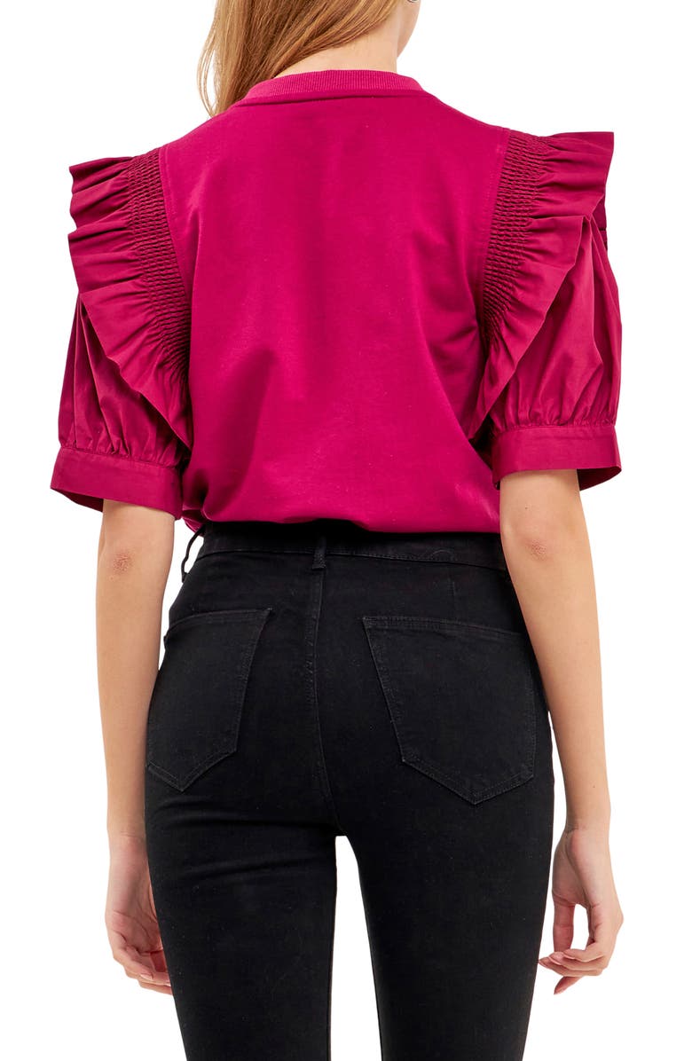 English Factory Mixed Media Ruffle Top, Alternate, color, Grape