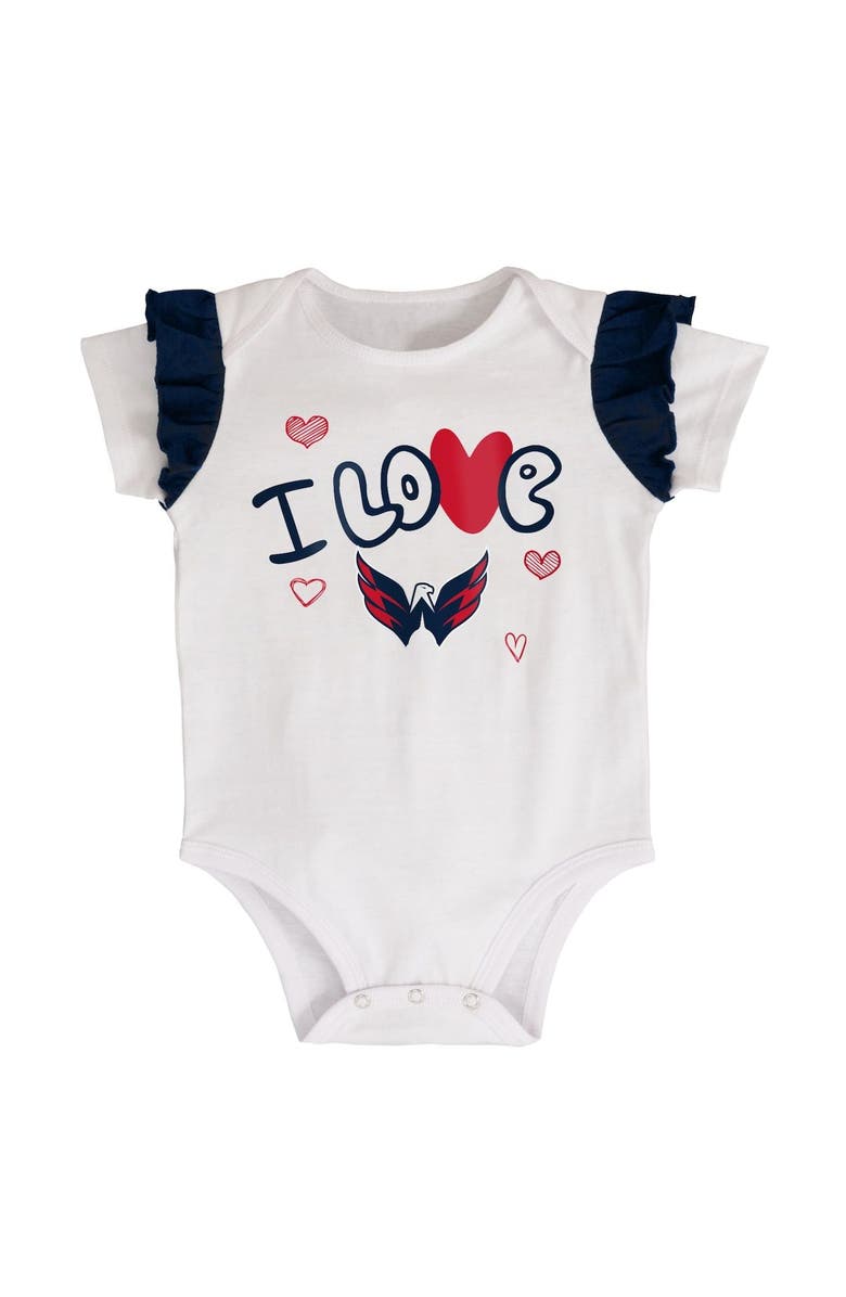 Outerstuff Girls Infant White/Navy Washington Capitals I Love Hockey Bodysuit Pants & Headband Set, Alternate, color, 