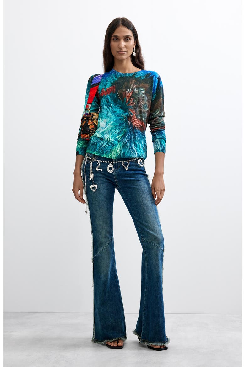 Graphic Lightweight Crewneck Sweater, Alternate, color, TURQUOISE