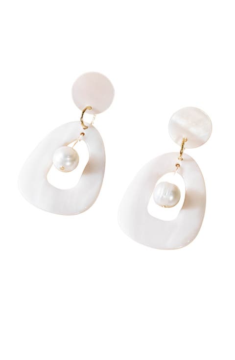 Mother-of-Pearl Hollow Earrings with Inner Pearl