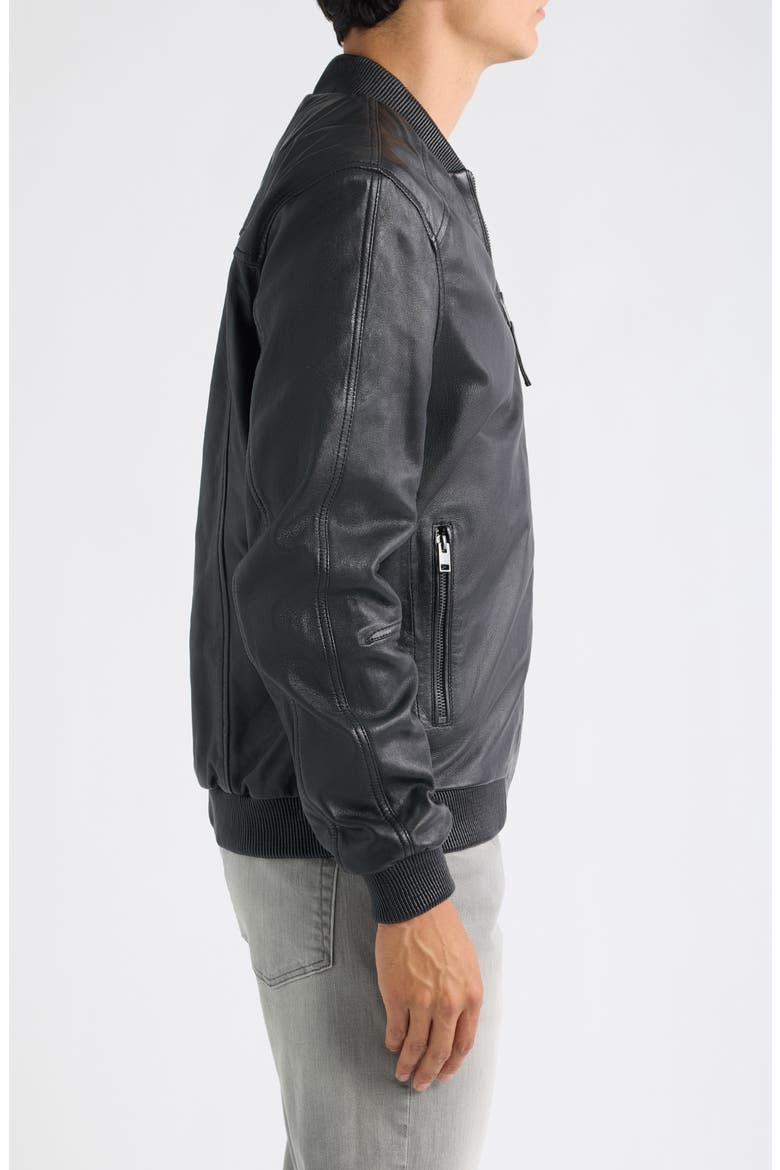 Glashy Leather Bomber Jacket, Alternate, color, BLACK