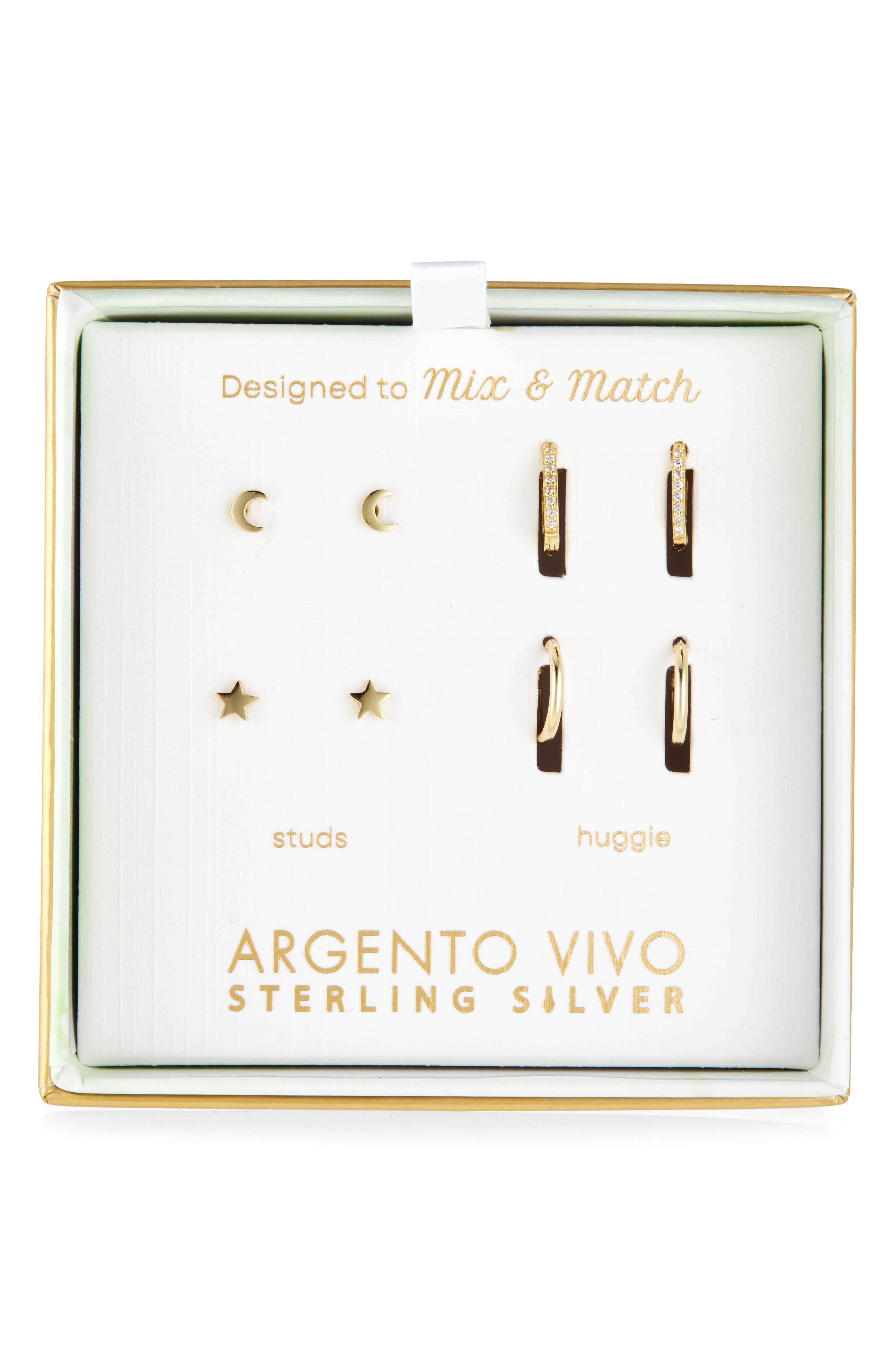 ARGENTO VIVO Pack of Four Celestial Assorted Stud & Hoop Earrings