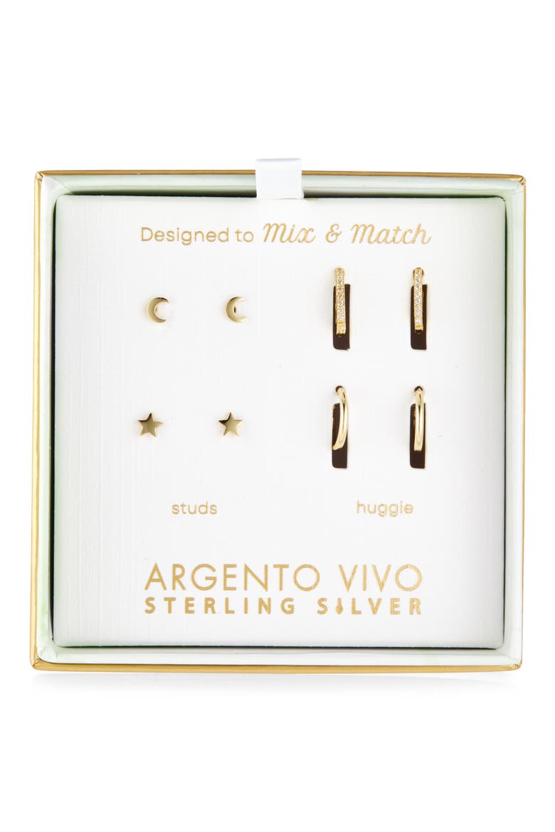 Pack of Four Celestial Assorted Stud & Hoop Earrings, Main, color, GOLD