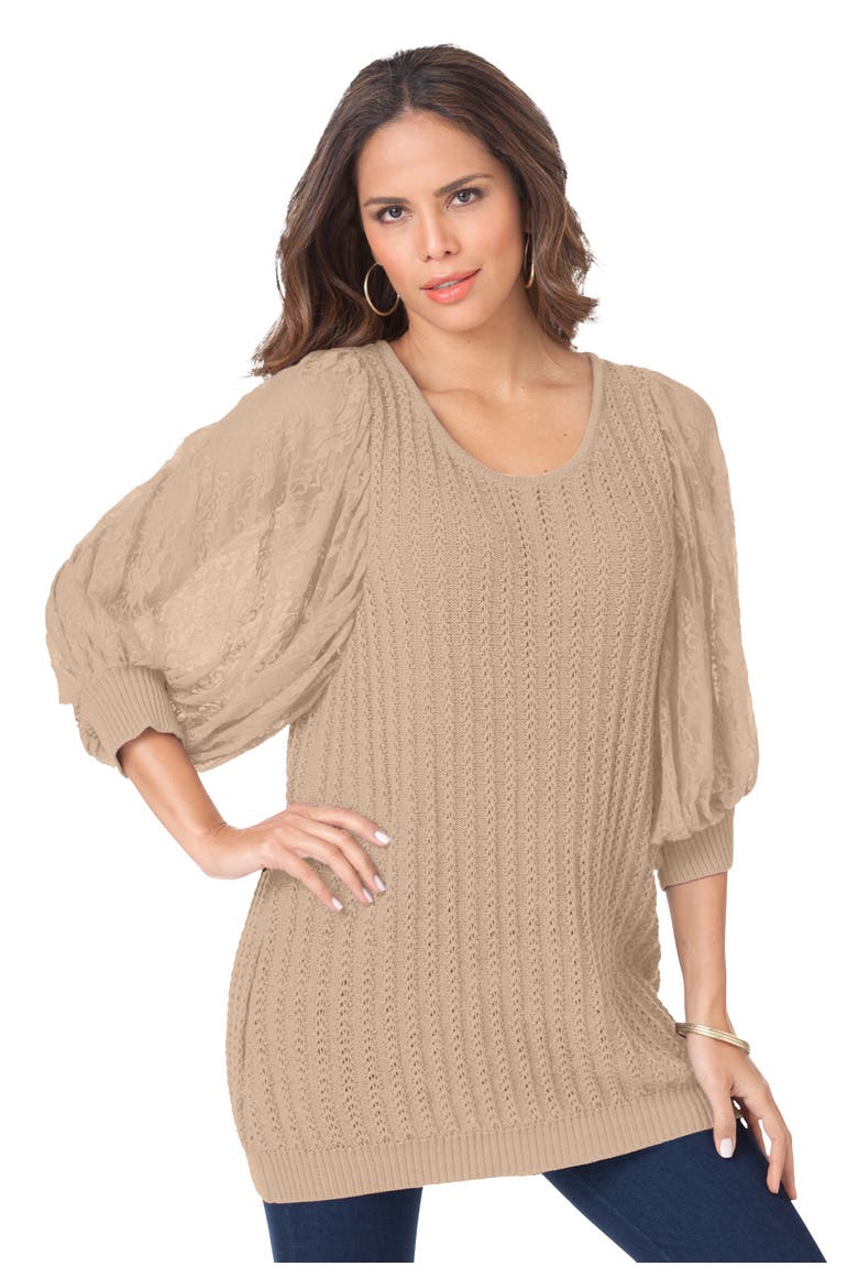 Lace Sleeve Sweater, Main, color, NEW KHAKI