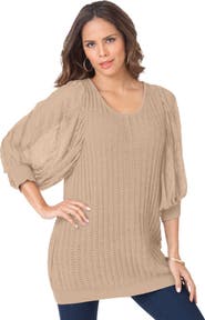 Roaman's Lace Sleeve Sweater