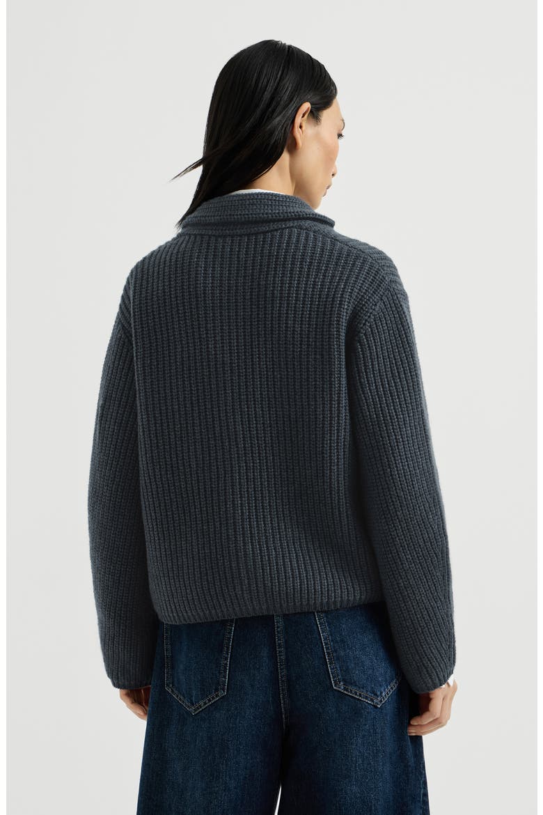 Cashmere Feather yarn English rib cardigan, Alternate, color, Blue
