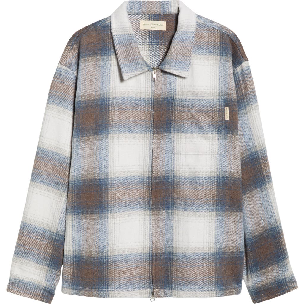 Museum Of Peace And Quiet Museum Of Peace & Quiet Wordmark Plaid Zip Shirt Jacket In Gray