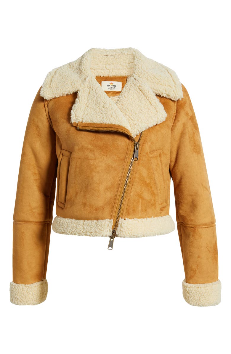 Marine Layer Faux Suede & High Pile Fleece Moto Jacket, Alternate, color, 