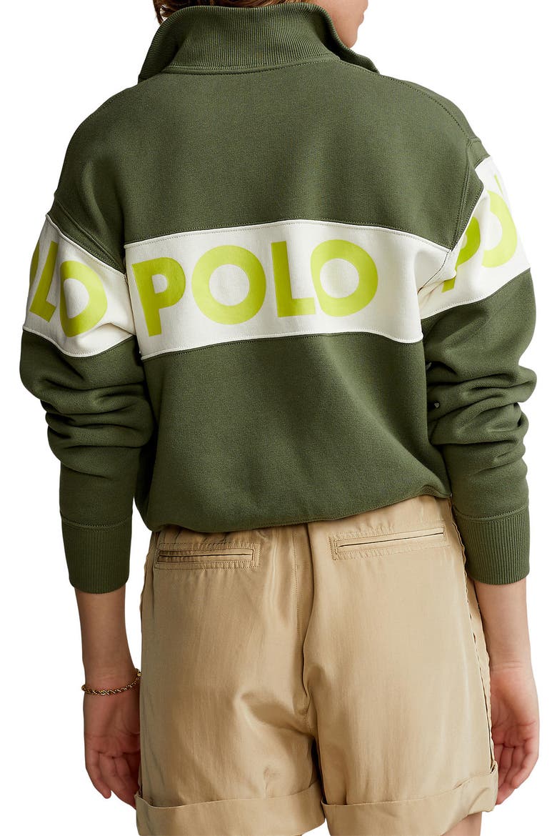 Quarter-Zip Logo Tape Sweatshirt, Alternate, color, ARMY OLIVE
