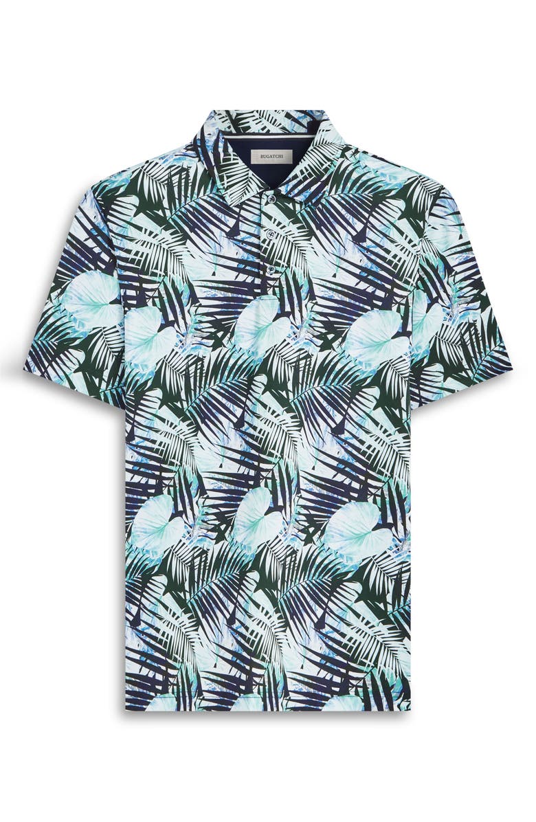 Bugatchi Hendrix Digital Leaf Print Pima Cotton Polo, Alternate, color, Turquoise