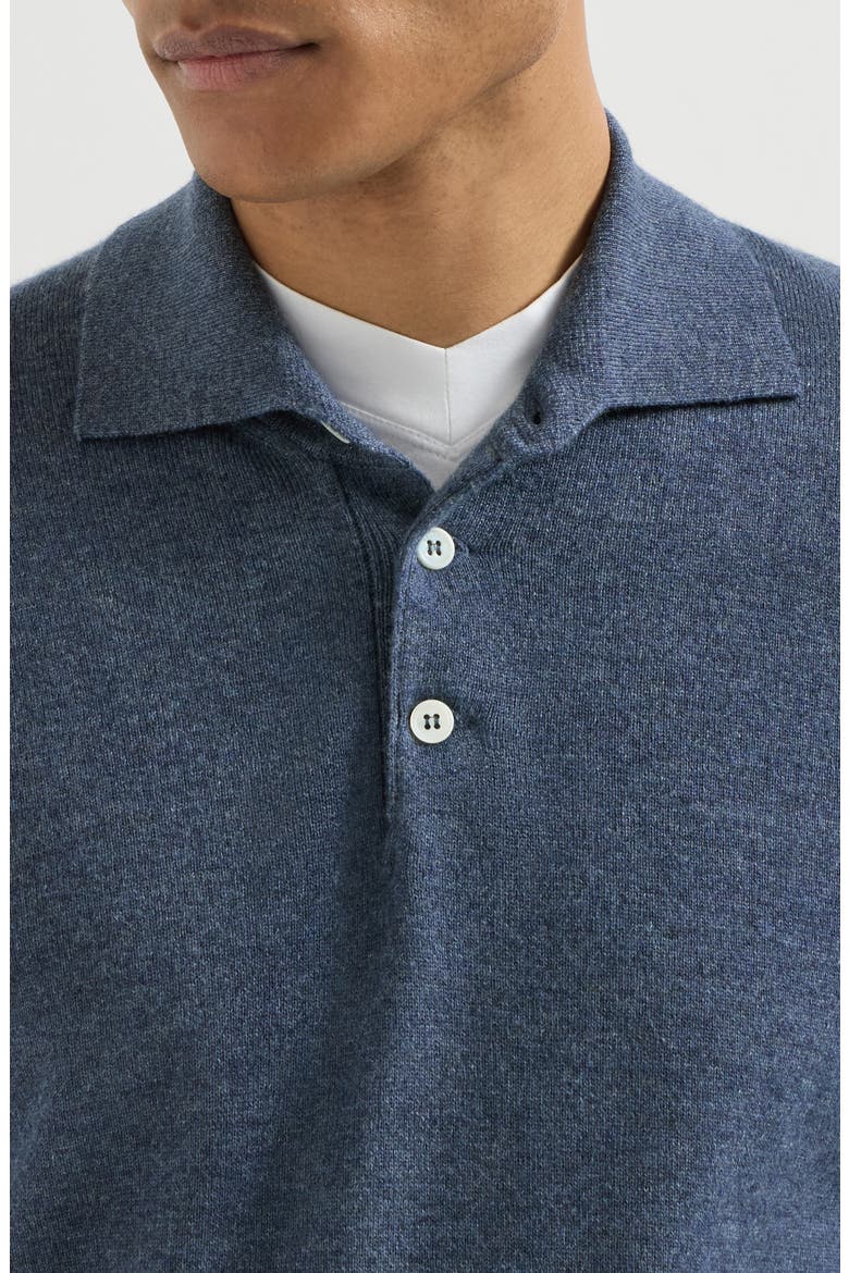 Cashmere knit polo shirt, Alternate, color, Denim