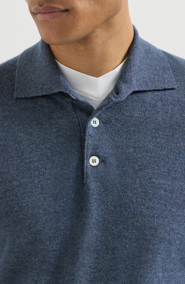 Brunello Cucinelli Cashmere knit polo shirt, Alternate, color, Denim