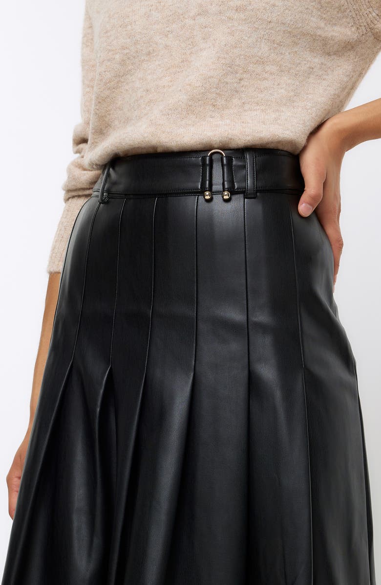 River Island Pleated Faux Leather Midi Skirt, Alternate, color, 