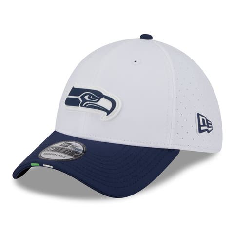 Men's New Era  White/College Navy Seattle Seahawks 2025 NFL Training Camp 39THIRTY Flex Hat