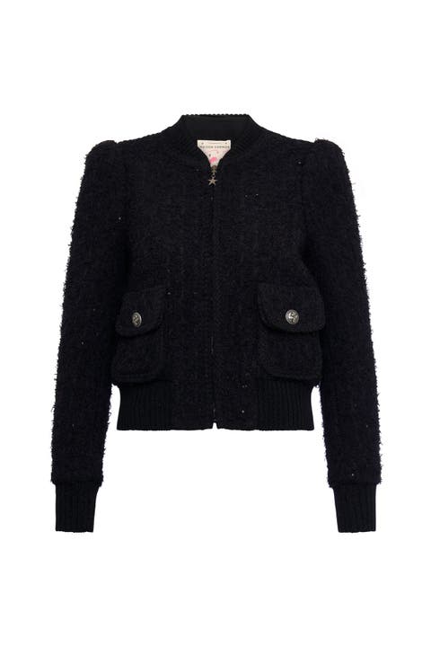 Tweed Bomber Jacket With Knitted Back