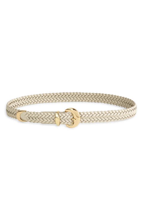 Domed Buckle Woven Leather Wide Belt