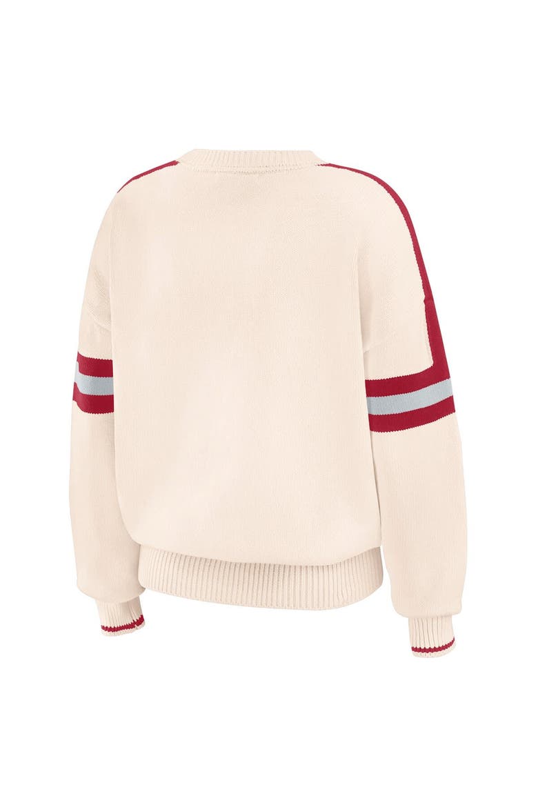 Women's WEAR by Erin Andrews  Cream Alabama Crimson Tide Chenille Woven Patch Stripe Pullover Sweater, Alternate, color, Cream
