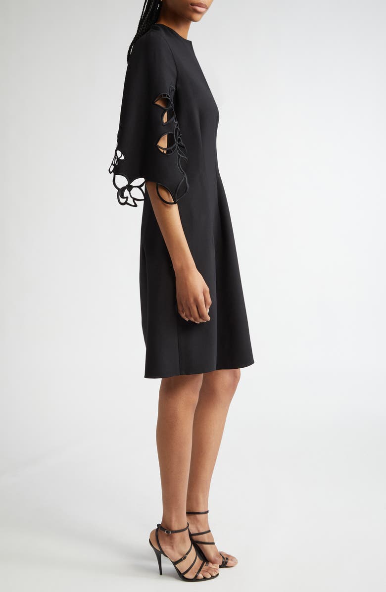 Oscar de la Renta Orchid Embroidered Split Sleeve Dress, Alternate, color, Black