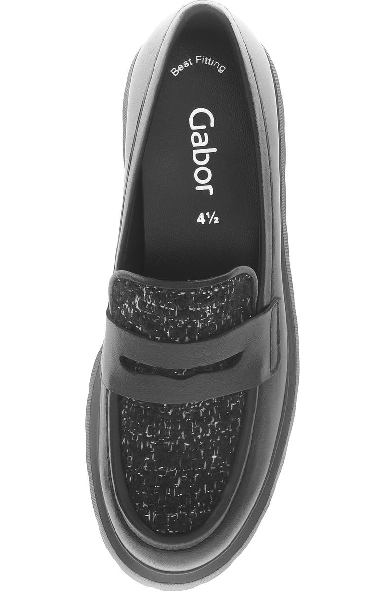 Gabor Mixed Media Leather Loafer, Alternate, color, Black