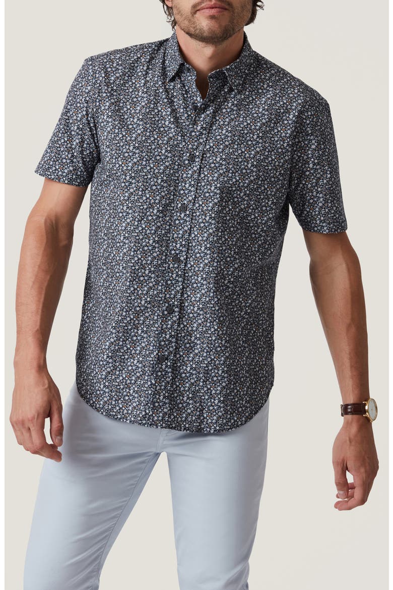 Field Floral Short Sleeve Button-Up Shirt, Main, color, NAVY