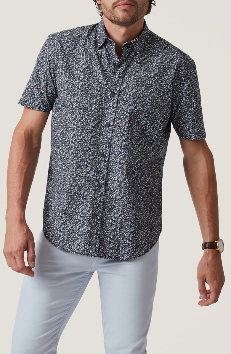34 Heritage Field Floral Short Sleeve Button-Up Shirt, Main, color, Navy