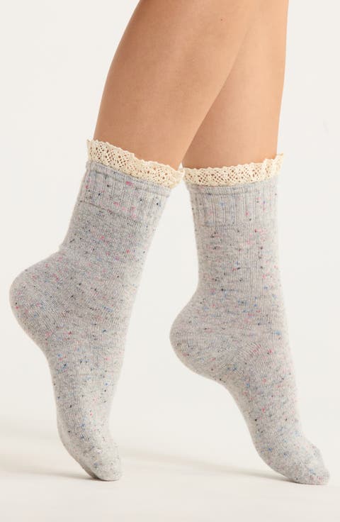 Tahor Ruffle Lace Trim Crew Socks
