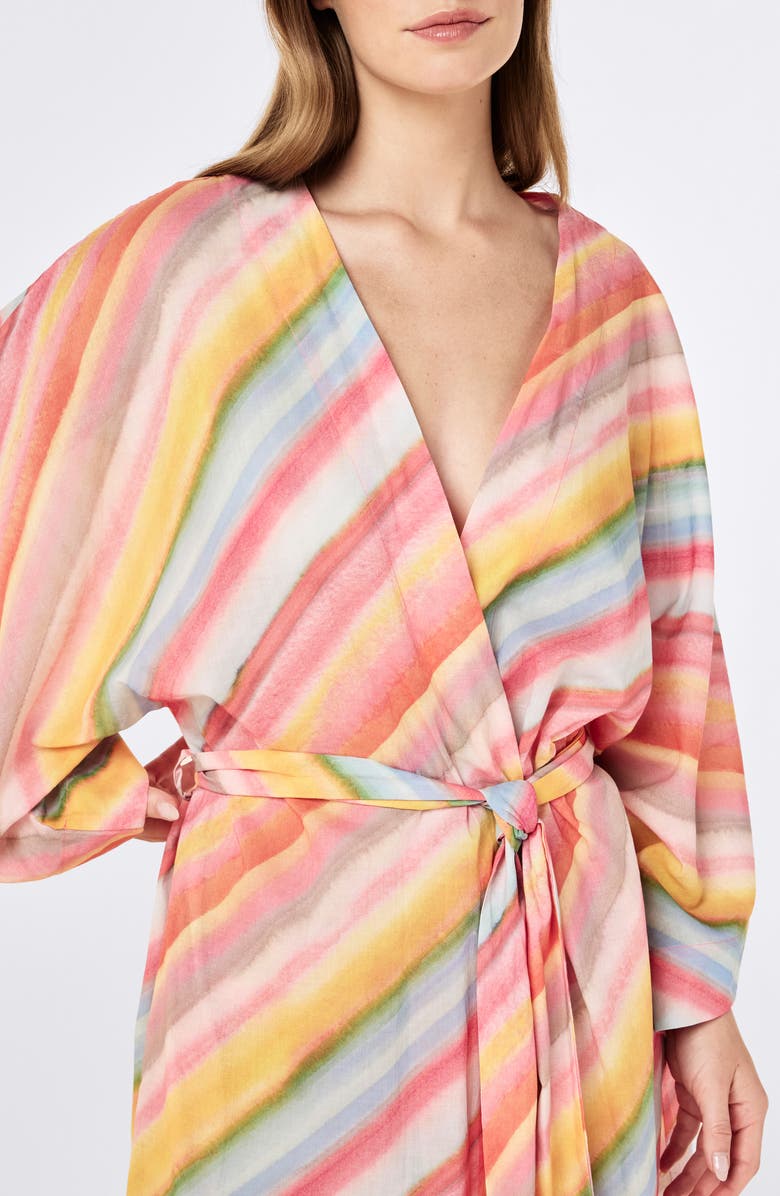 Papinelle Sophie Stripe Cotton Robe, Alternate, color, Sorbet Pink