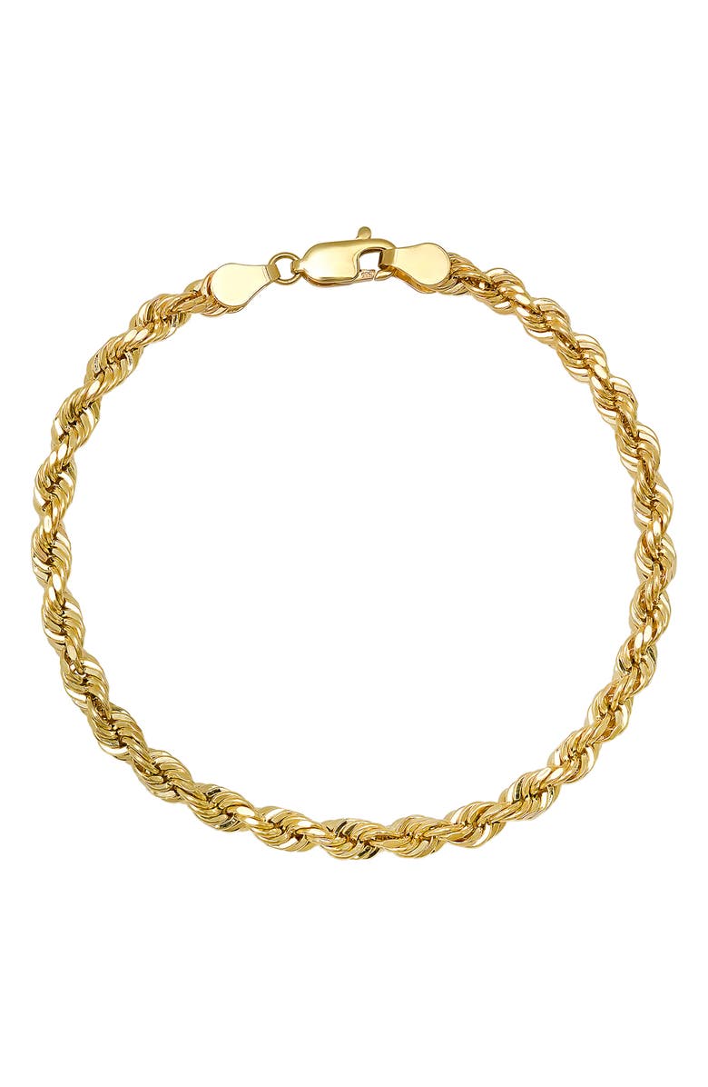 Queen Jewels 14K Gold Rope Chain Bracelet, Main, color, Gold