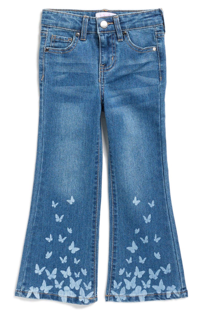 YMI Kids' Butterfly Print Flared Jeans, Main, color, Med Blue
