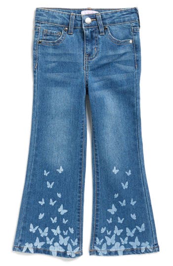 Ymi Kids' Butterfly Print Flared Jeans In Blue