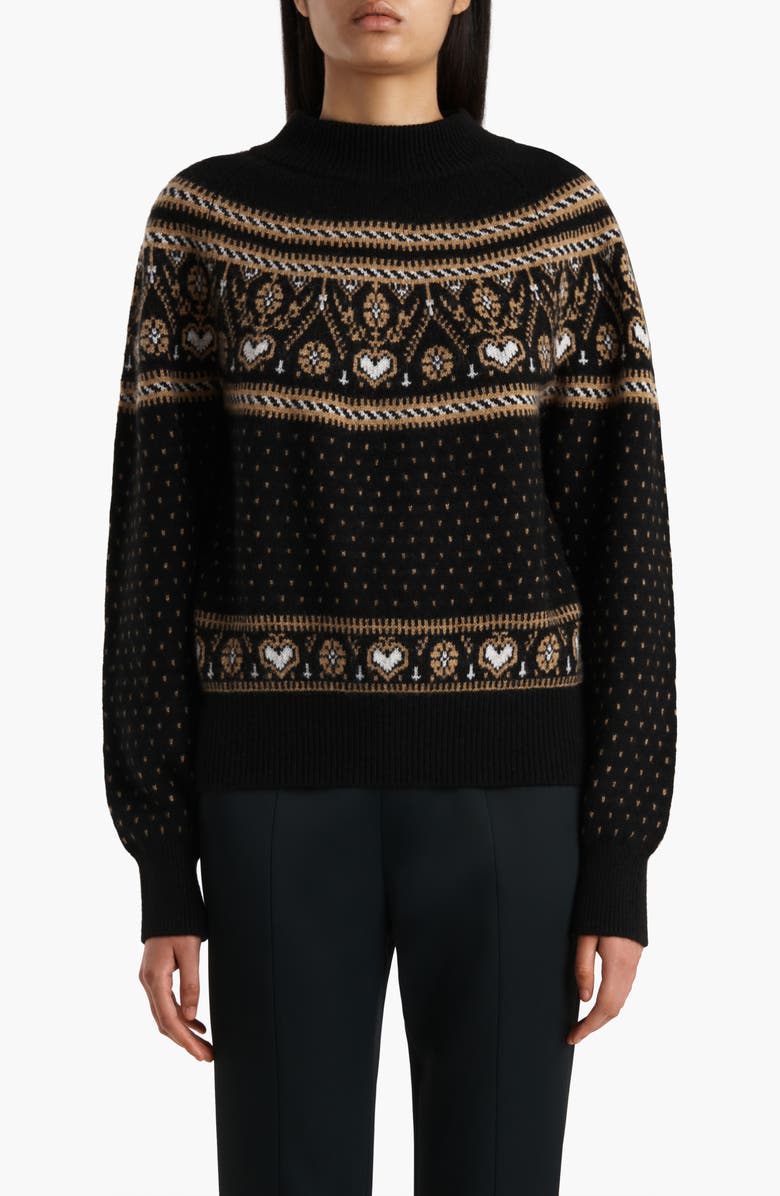 Khaite Guy Fair Isle Cashmere Sweater, Main, color, Black / Camel Multi