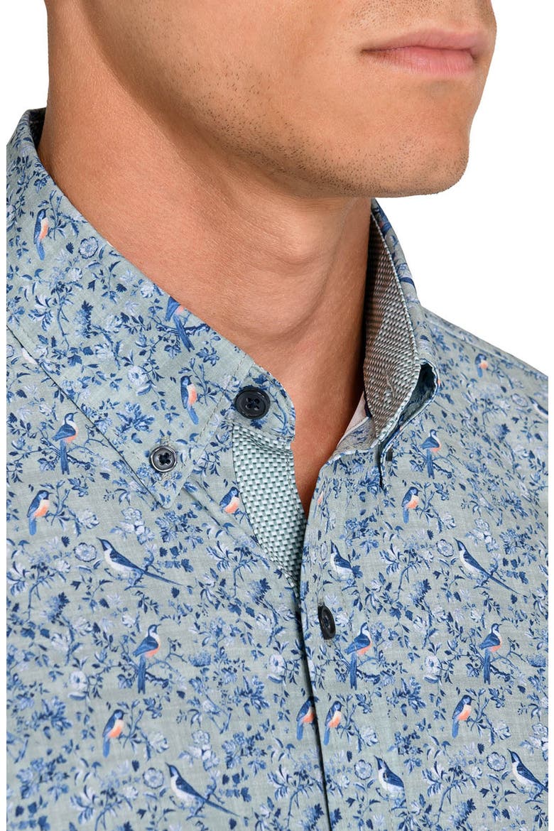 Robin Floral Short Sleeve Button Down Shirt, Alternate, color, SAGE