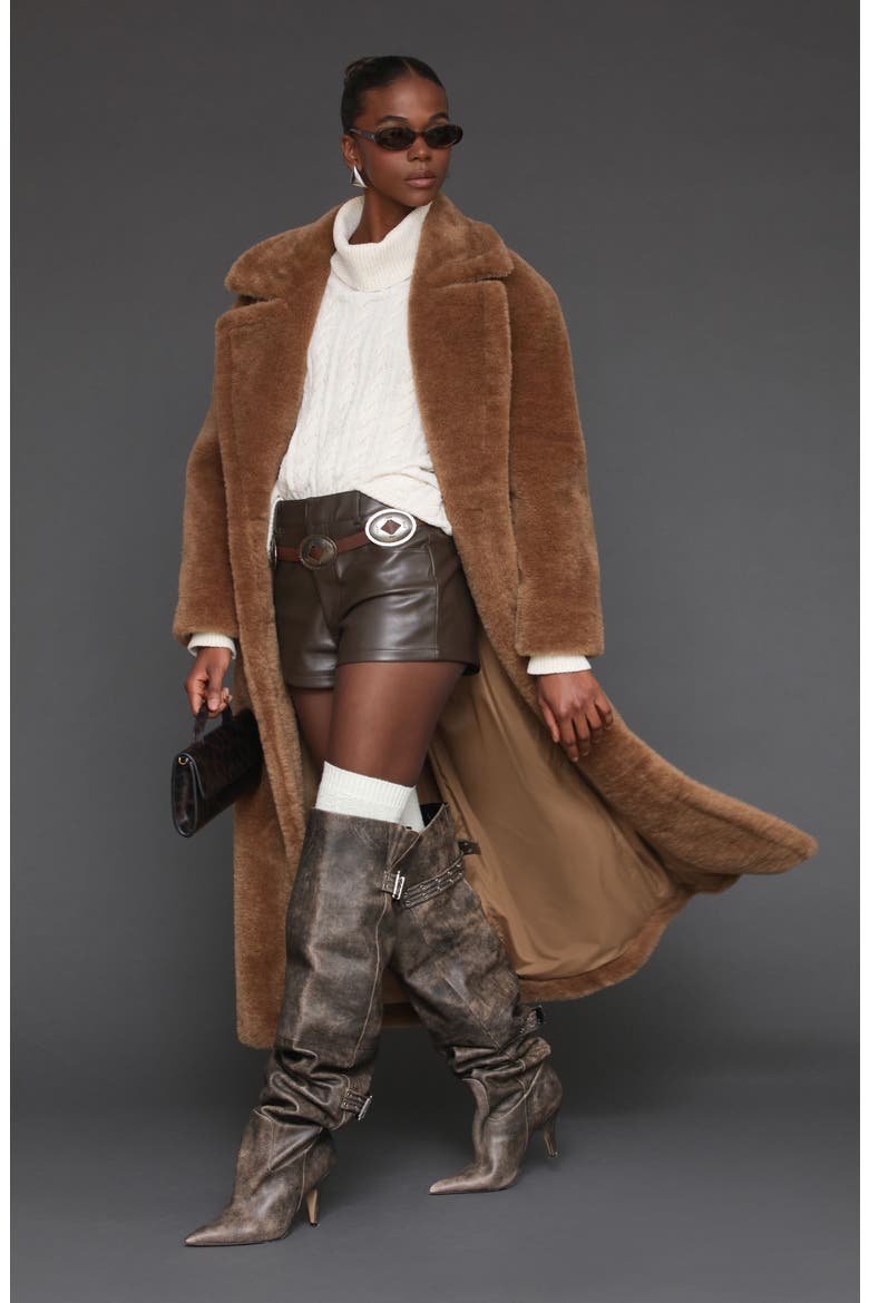 Double Breasted Oversized Faux Fur Maxi Coat, Alternate, color, TEDDY