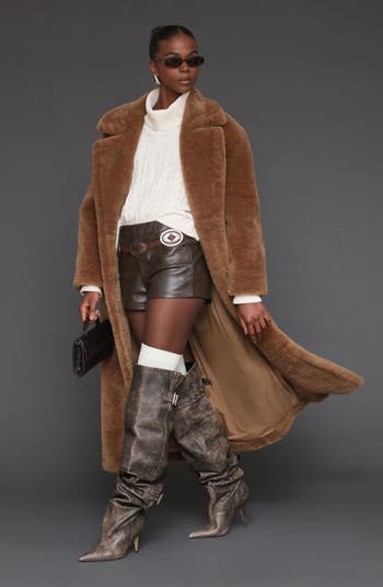 Double Breasted Oversized Faux Fur Maxi Coat
