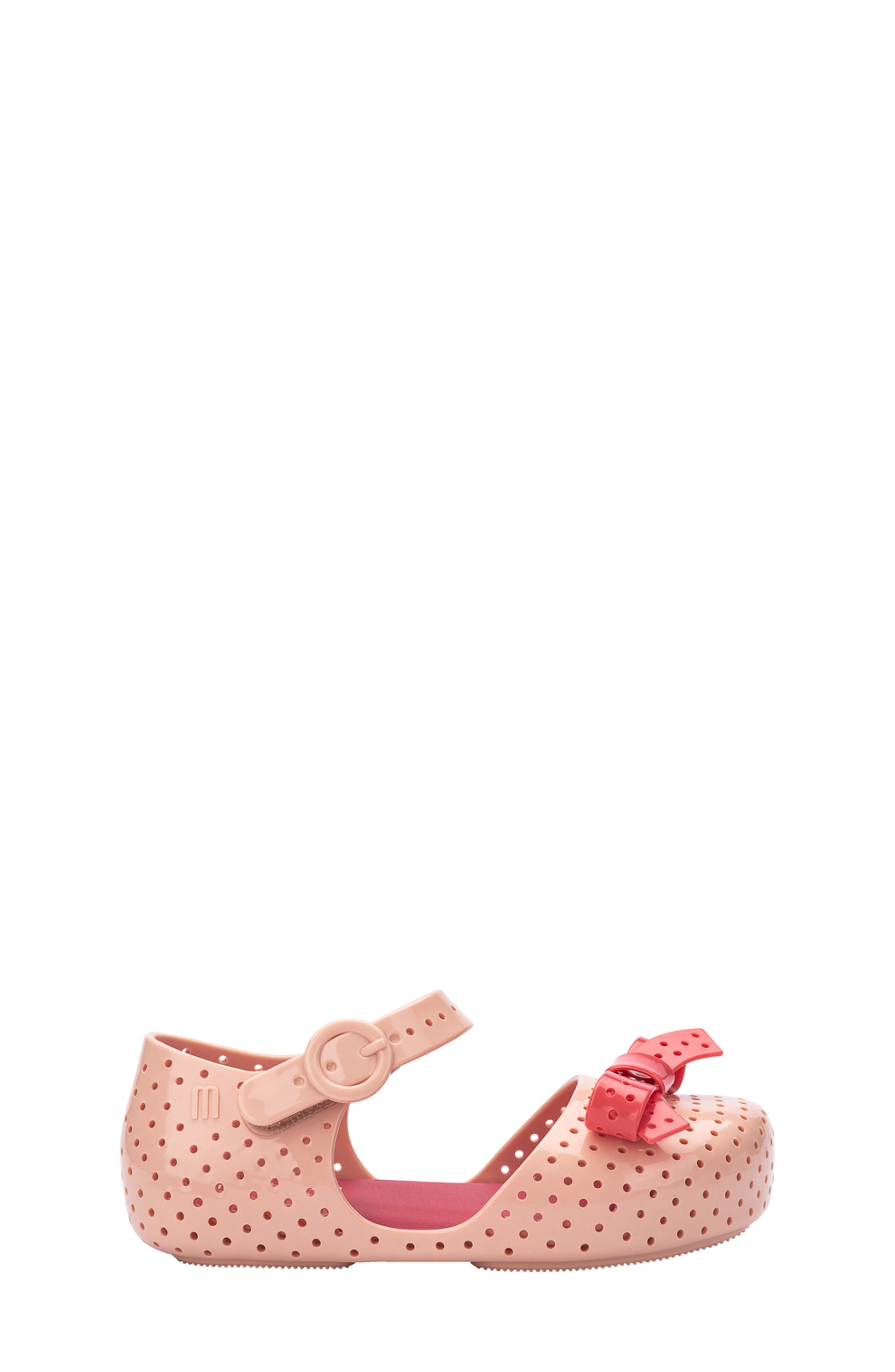 Mini Melissa Kids' Furadinha Mary Jane Flat, Alternate, color, Beige/ Red