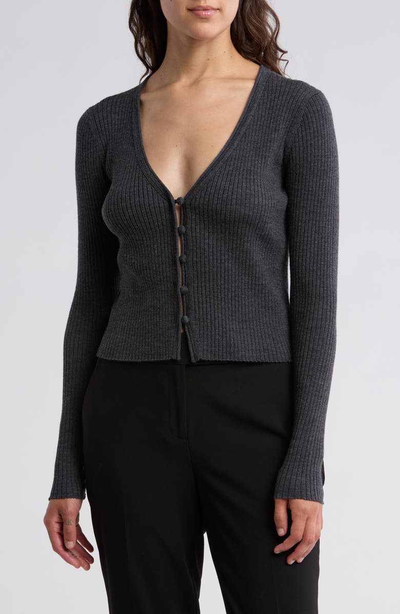 Rebecca Taylor Rib Merino Wool Blend Crop Cardigan Sweater, Main, color, 