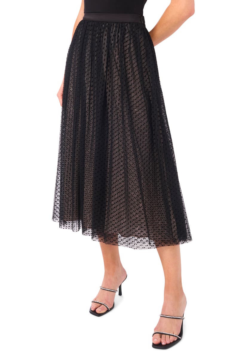 CeCe Swiss Dot Tulle Midi Skirt, Main, color, Rich Black