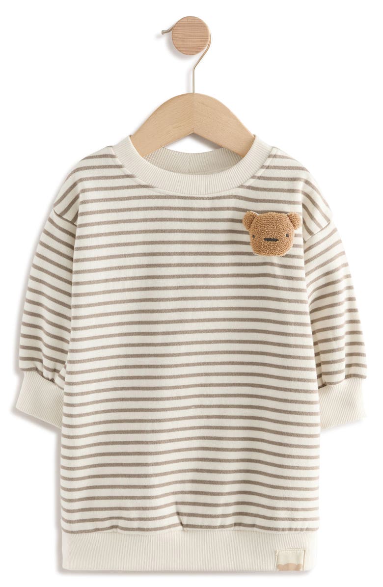 NEXT Kids' Bear Appliqué Stripe Long Sleeve Sweater Dress, Main, color, Neutral