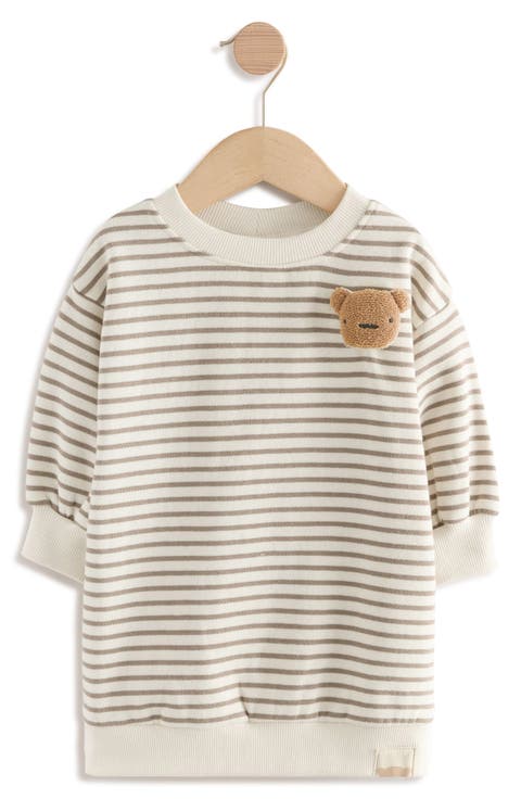 Kids' Bear Appliqué Stripe Long Sleeve Sweater Dress (Little Kid)