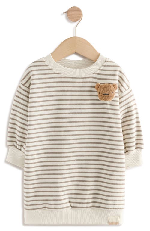 Next Kids' Bear Appliqué Stripe Long Sleeve Sweater Dress In Neutral