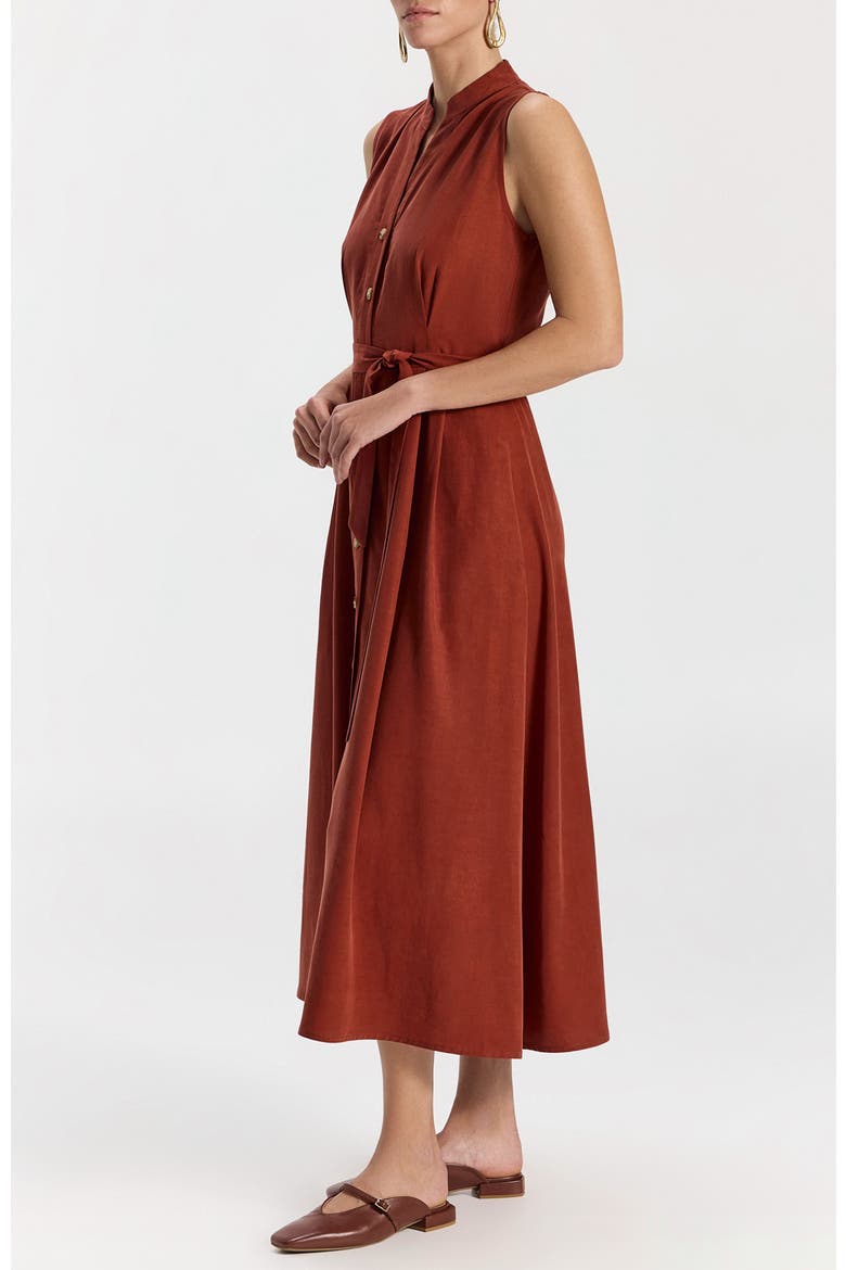 Sol Button-Front Sleeveless Midi Dress, Alternate, color, Terracotta