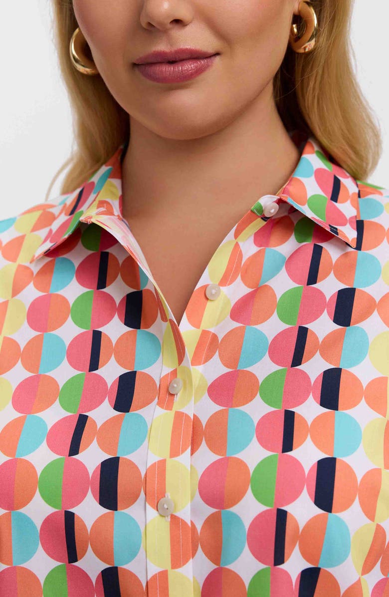 Foxcroft Jodie Retro Print Shirt, Alternate, color, Orange/ White Multi